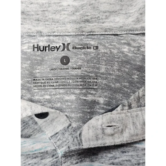 Hurley Men's Gray Short Sleeve Polo Size Large Striped Golf Shirt - Picture 5 of 11